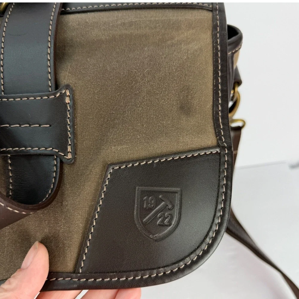 VTG Allen Edmonds Waxed Canvas Leather Trim Messenger Bag Briefcase Brown Brass